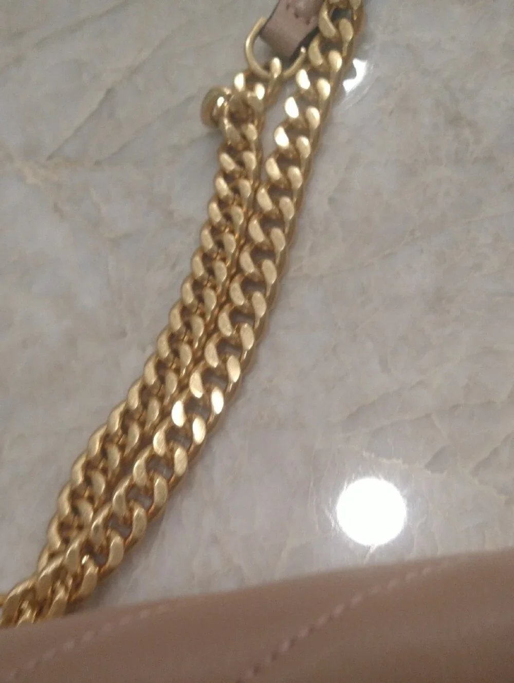 Tory Burch Kira Chevron Leather Shoulder/CrossbdyBag Nude Blush Gold Chain